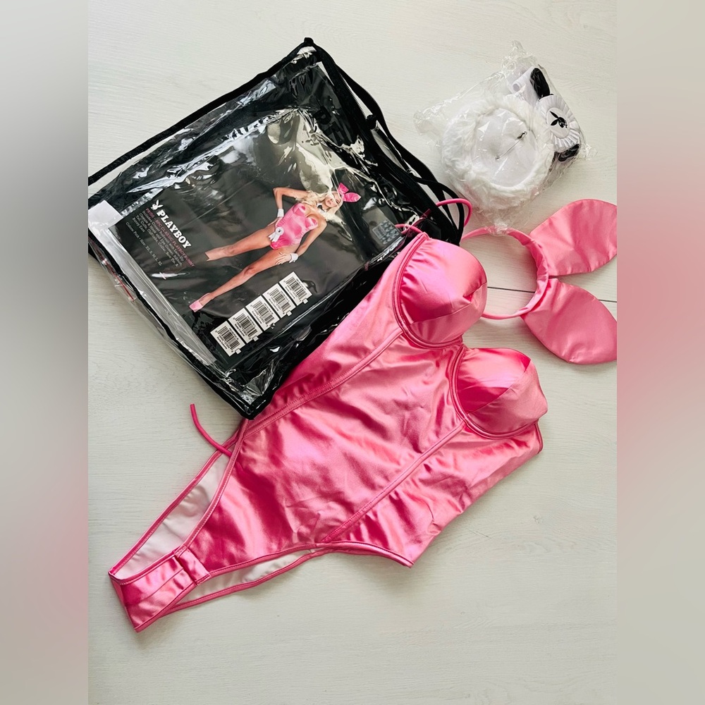 Playboy Pink Satin Corset Bodysuit with back Lace Up.
